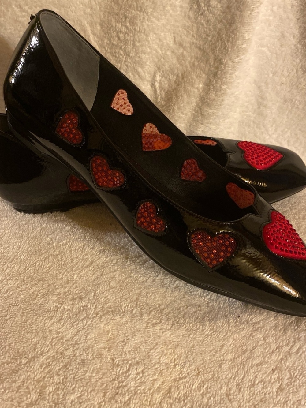 J.Renee Black Patent Flats with Red Heart Stud Accents